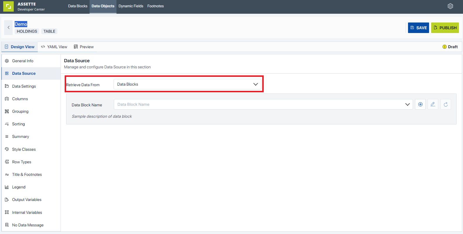 Data Source Tab | Assette Support