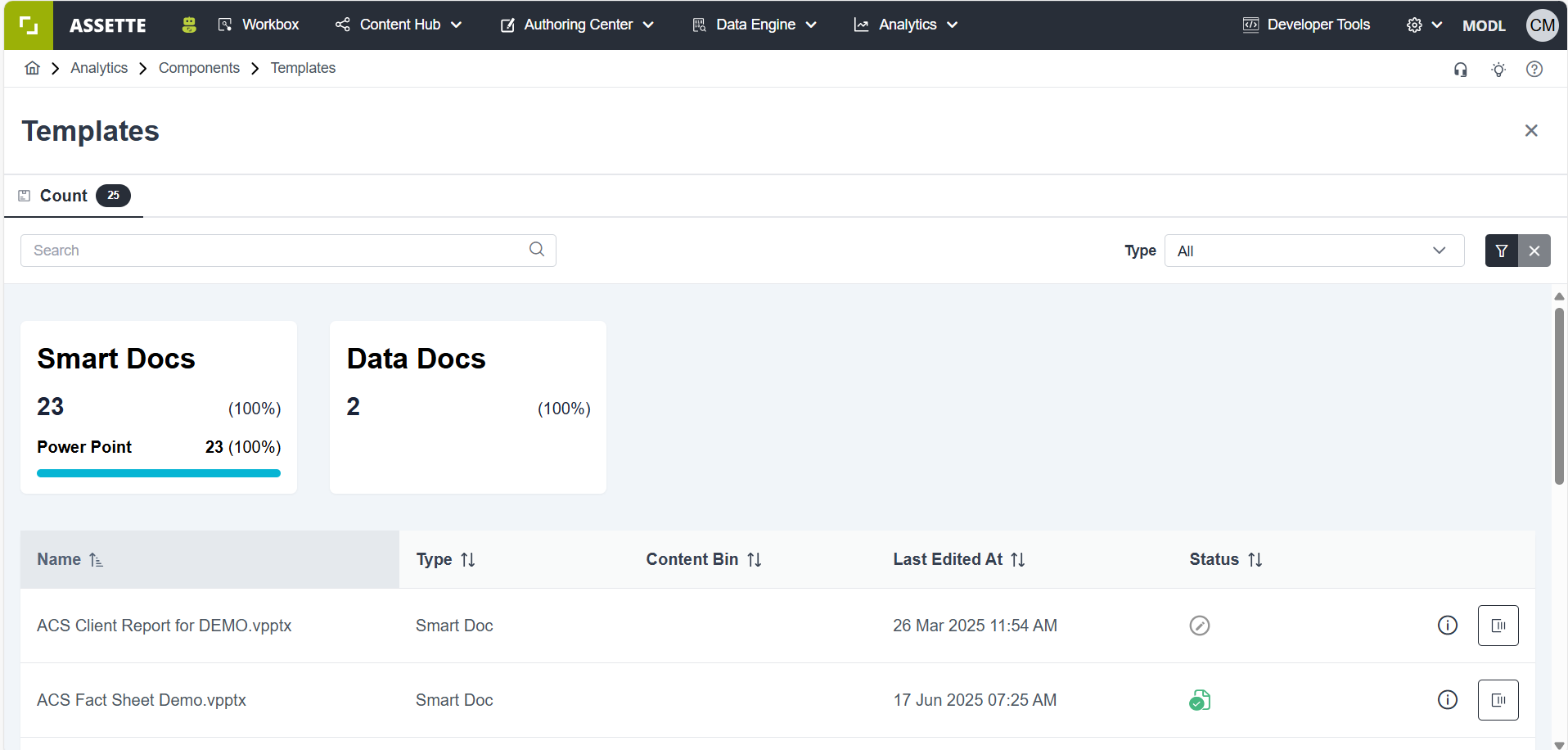 Templates Dashboard | Assette Support