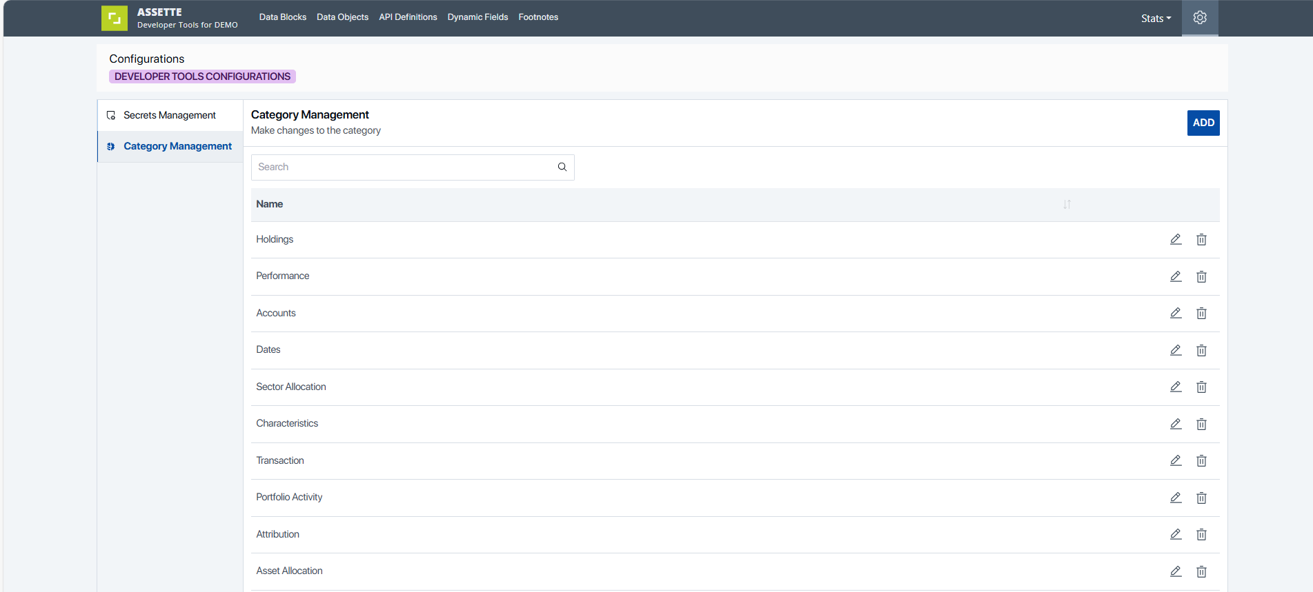 Category Management In Developer Tools | Assette Support